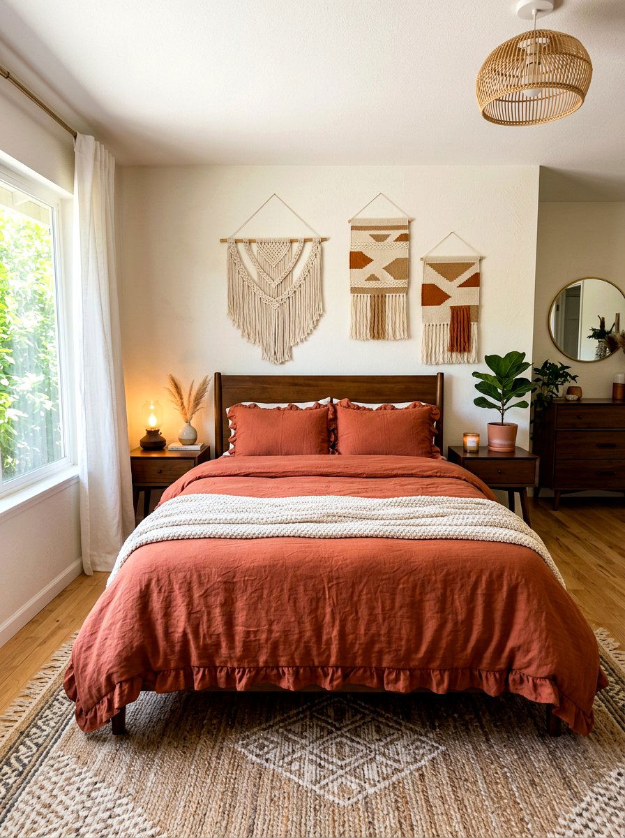 Terracotta Ruffled Linen Bedding - 30 ruffled linen bedding ideas