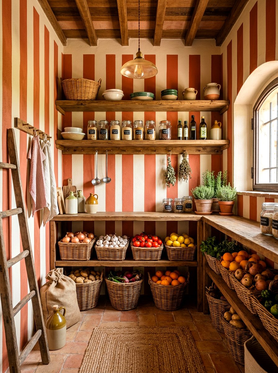 Terracotta Rustic Stripe Pantry - 30 stripe drench room ideas