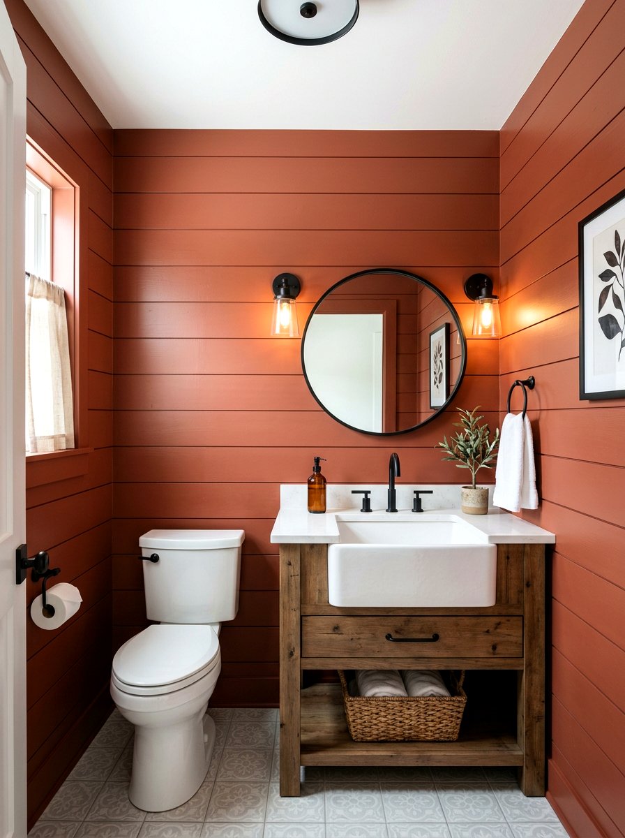 Terracotta Shiplap Powder Room - 30 terracotta powder room ideas