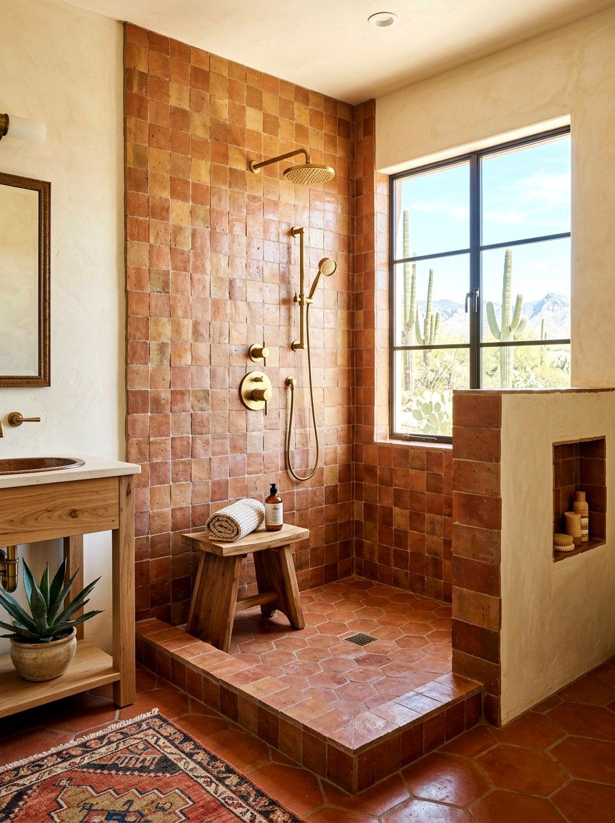 Terracotta Shower - 30 bathroom shower ideas