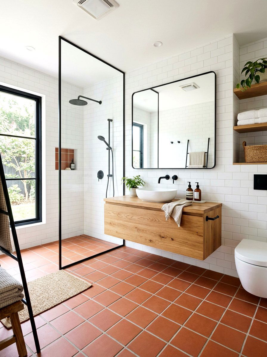 Terracotta Square Tile - 30 terracotta bathroom ideas