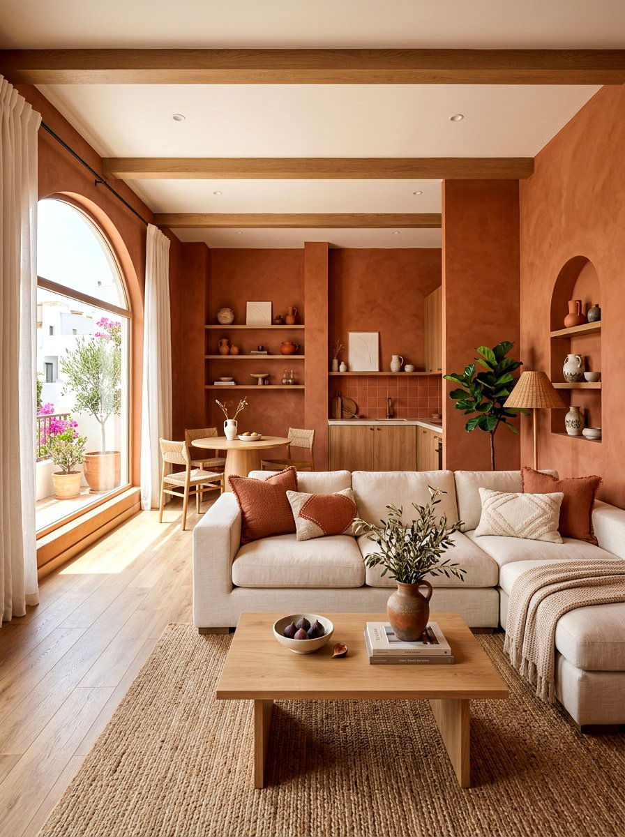 Terracotta Studio Apartment - 30 tiny room big color ideas