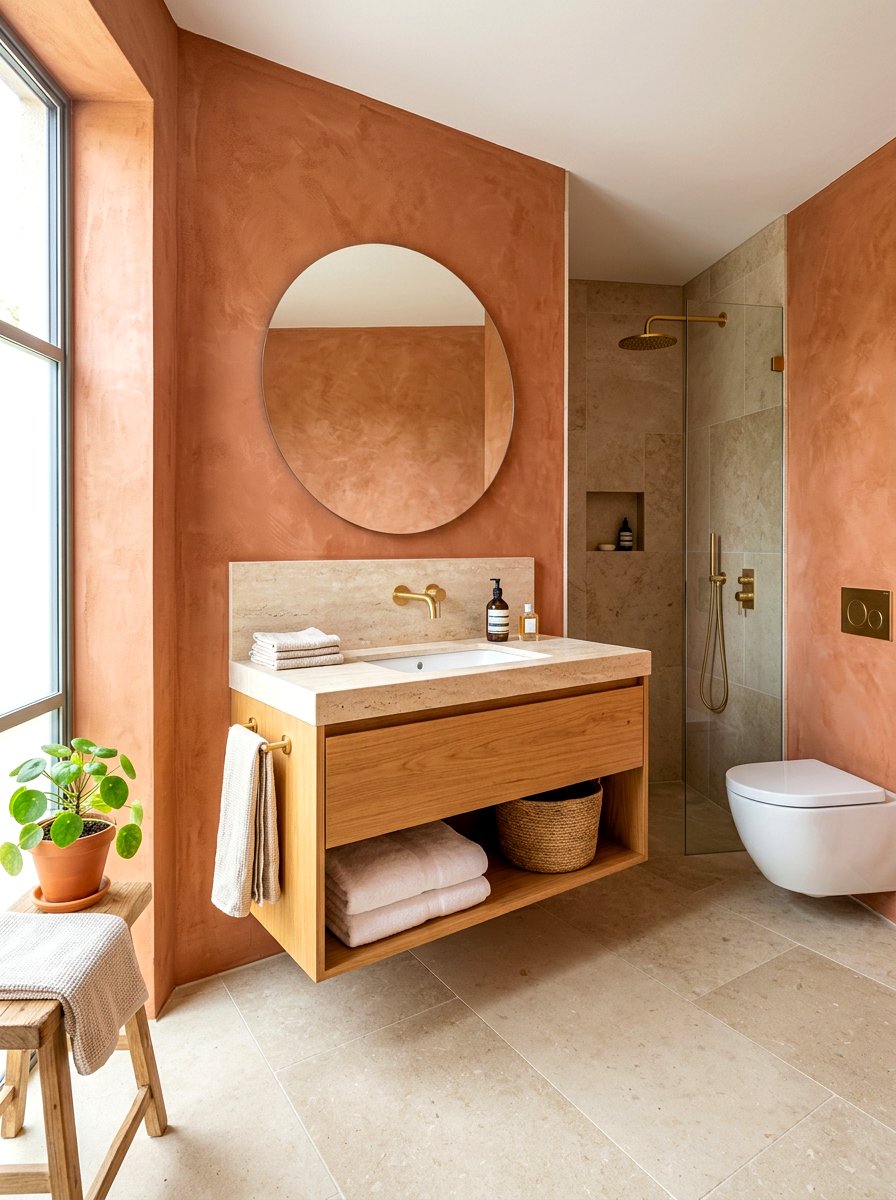 Terracotta Textured Plaster - 30 terracotta bathroom ideas