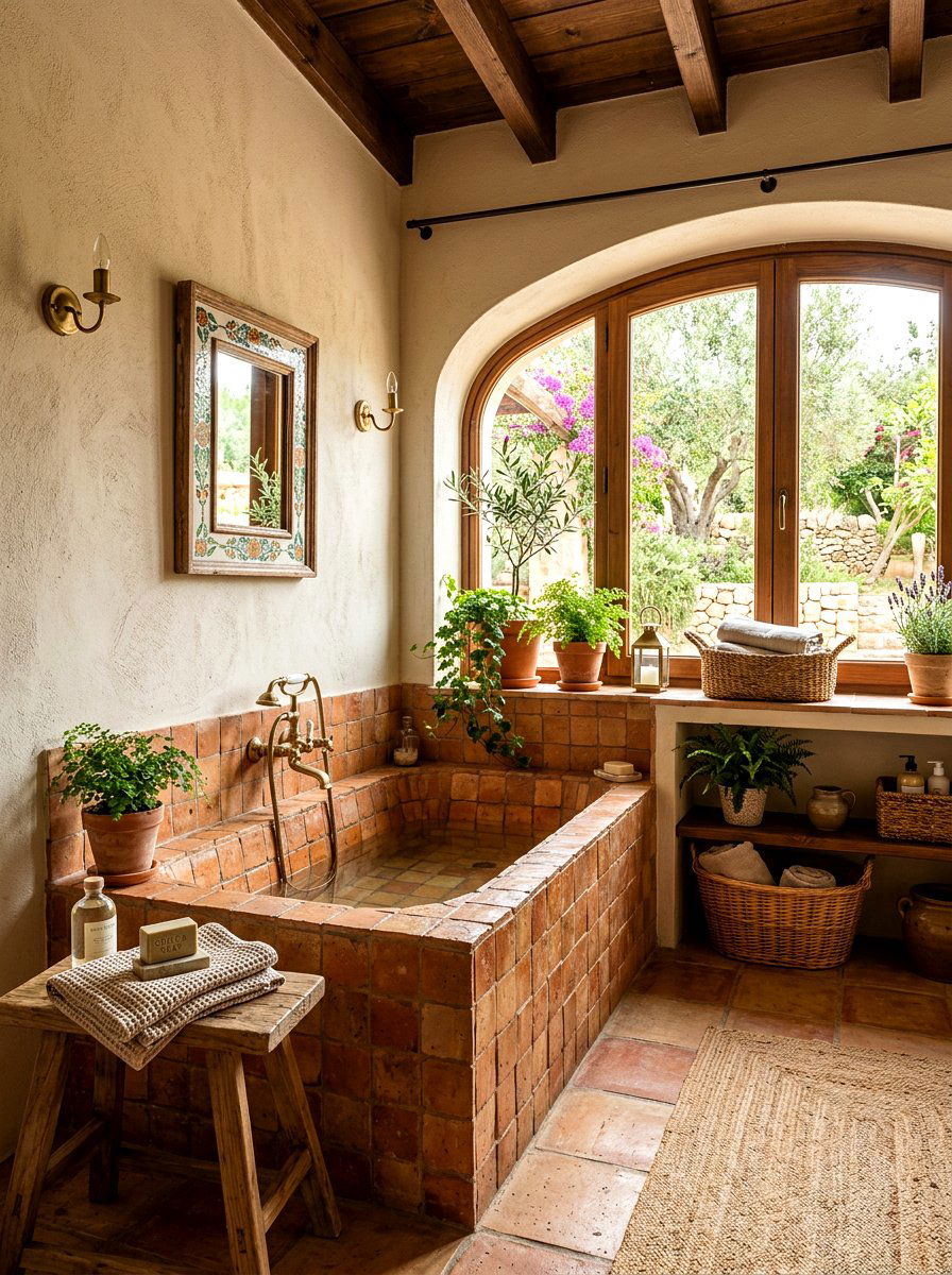 Terracotta Tile Bathroom Tub - 30 soaking tub ideas