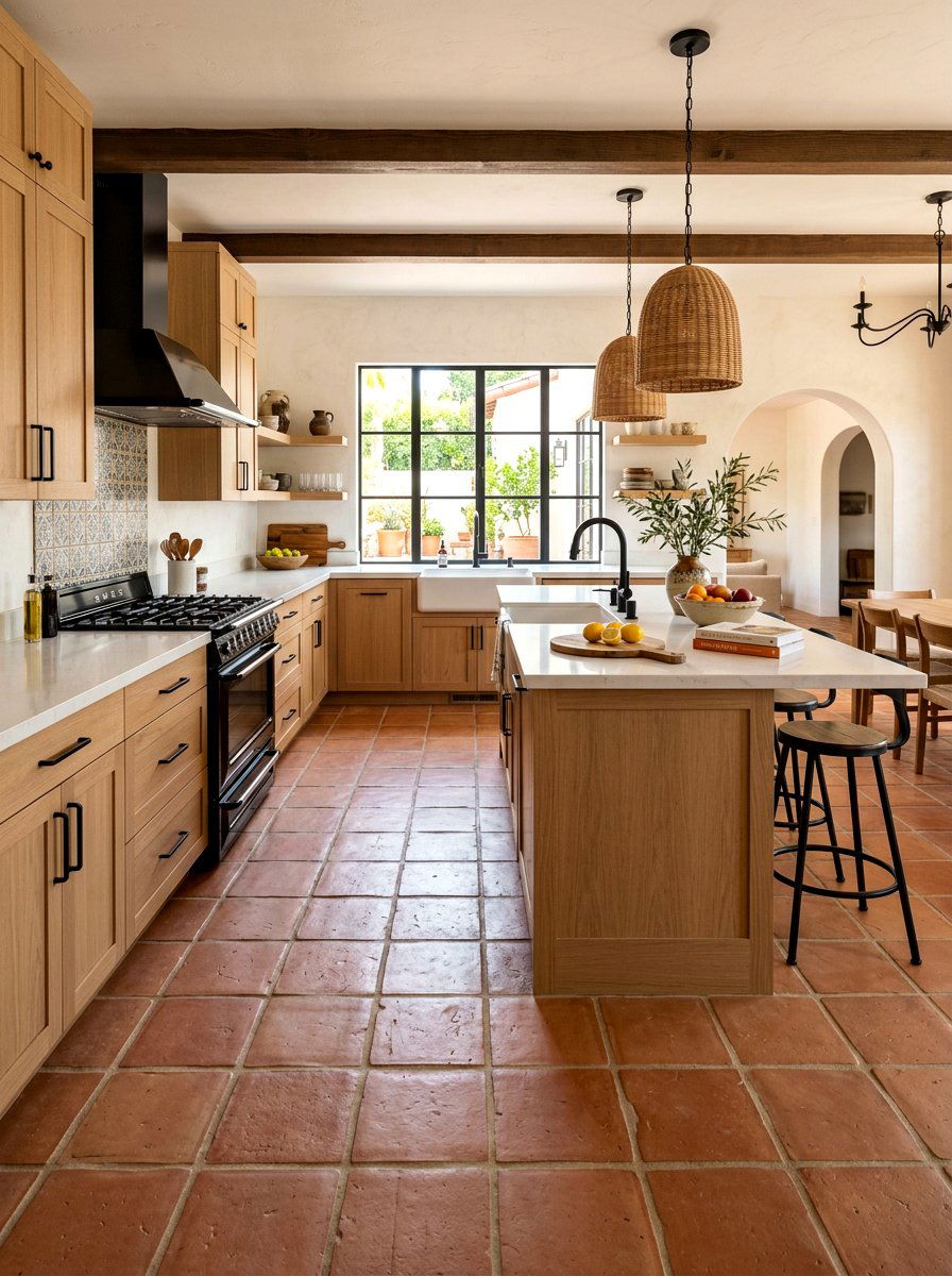 Terracotta Tile Floor Kitchen - 30 California casual kitchen ideas