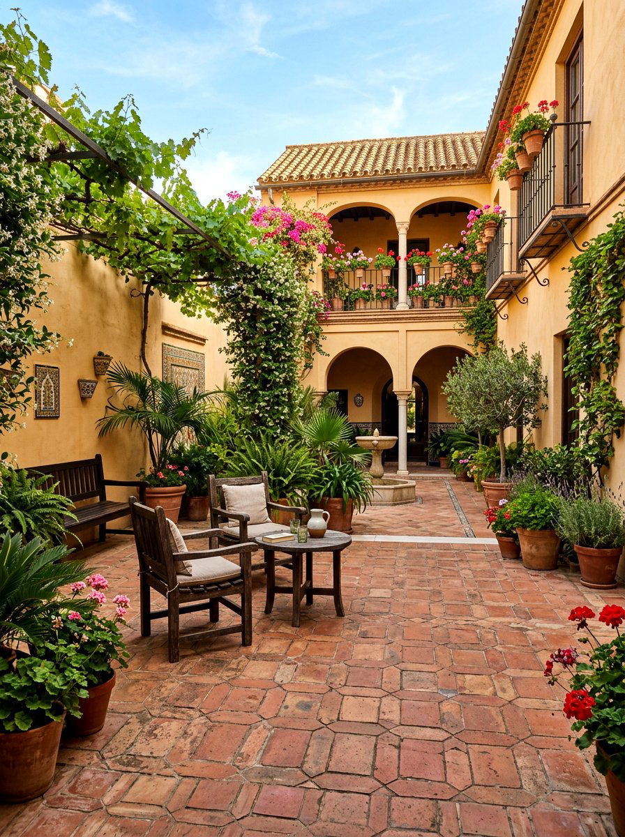 Terracotta Tile Flooring - 30 Mediterranean exterior courtyard ideas