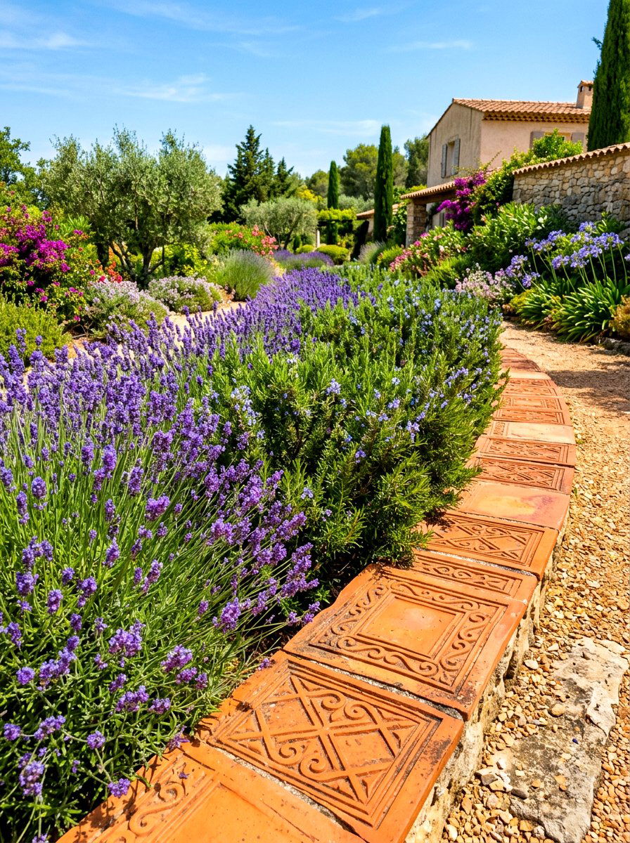 Terracotta Tile Flower Border - 30 flower bed border ideas
