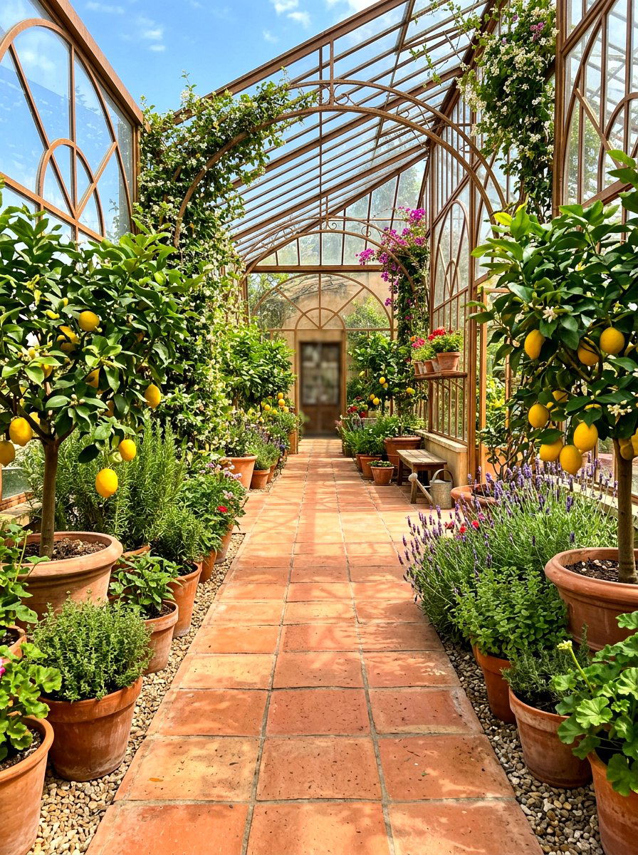 Terracotta Tile - 30 greenhouse path ideas