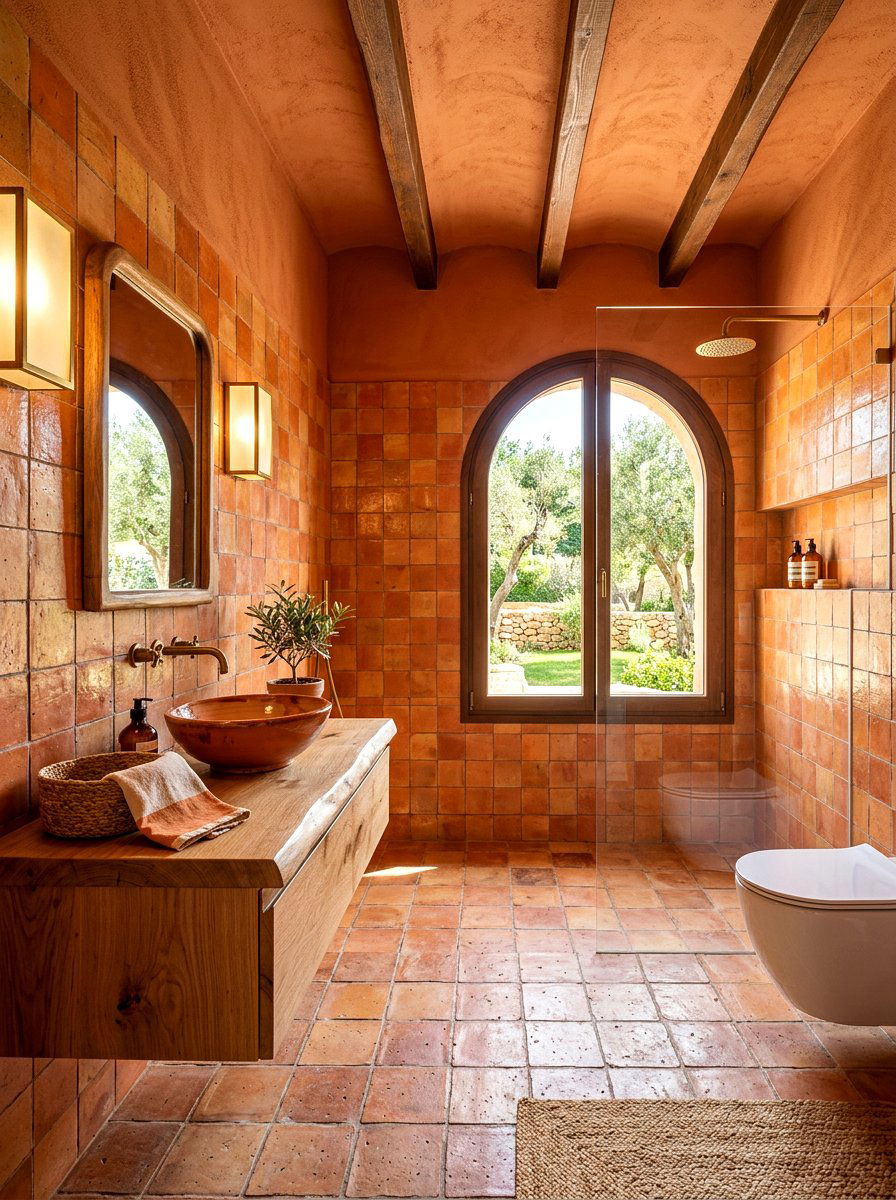 Terracotta Tiled Bathroom - 30 bathroom drenching ideas