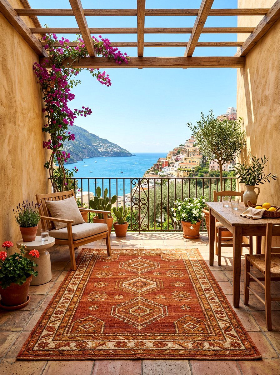 Terracotta Tone Rug - 30 balcony rug ideas