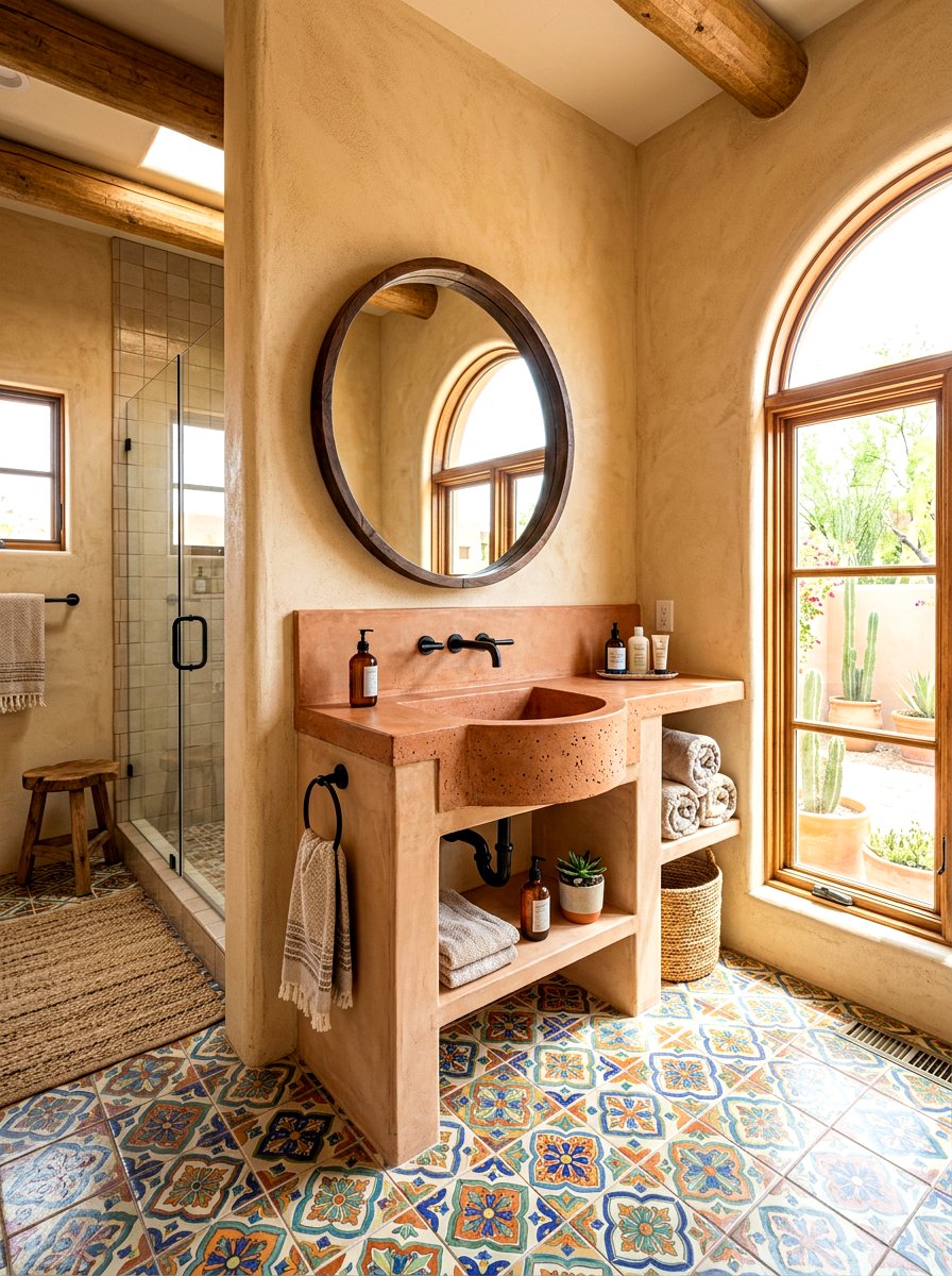 Terracotta Toned Concrete Sink - 30 concrete sink bathroom ideas