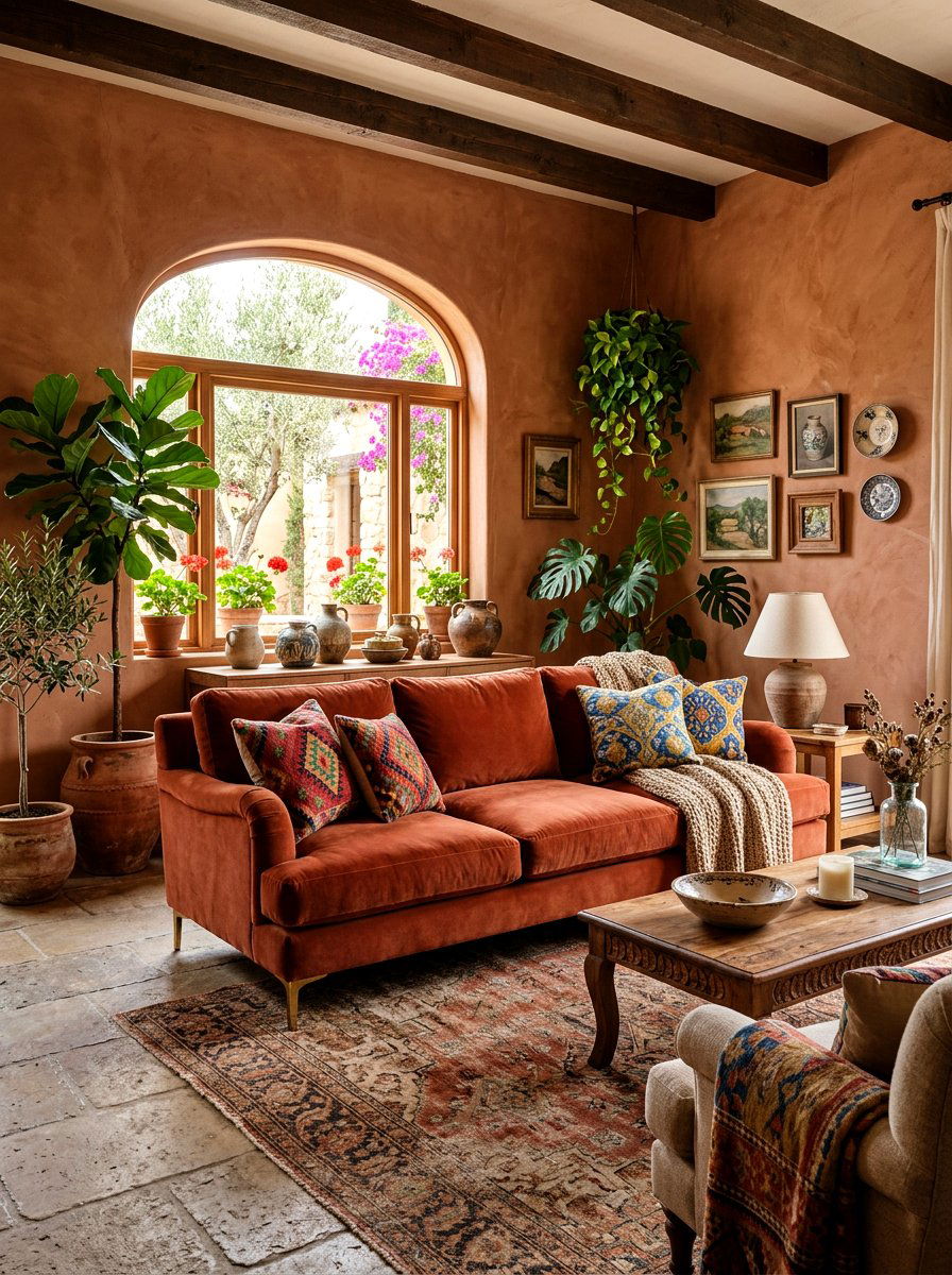 Terracotta Velvet Sofa - 30 velvet sofa ideas