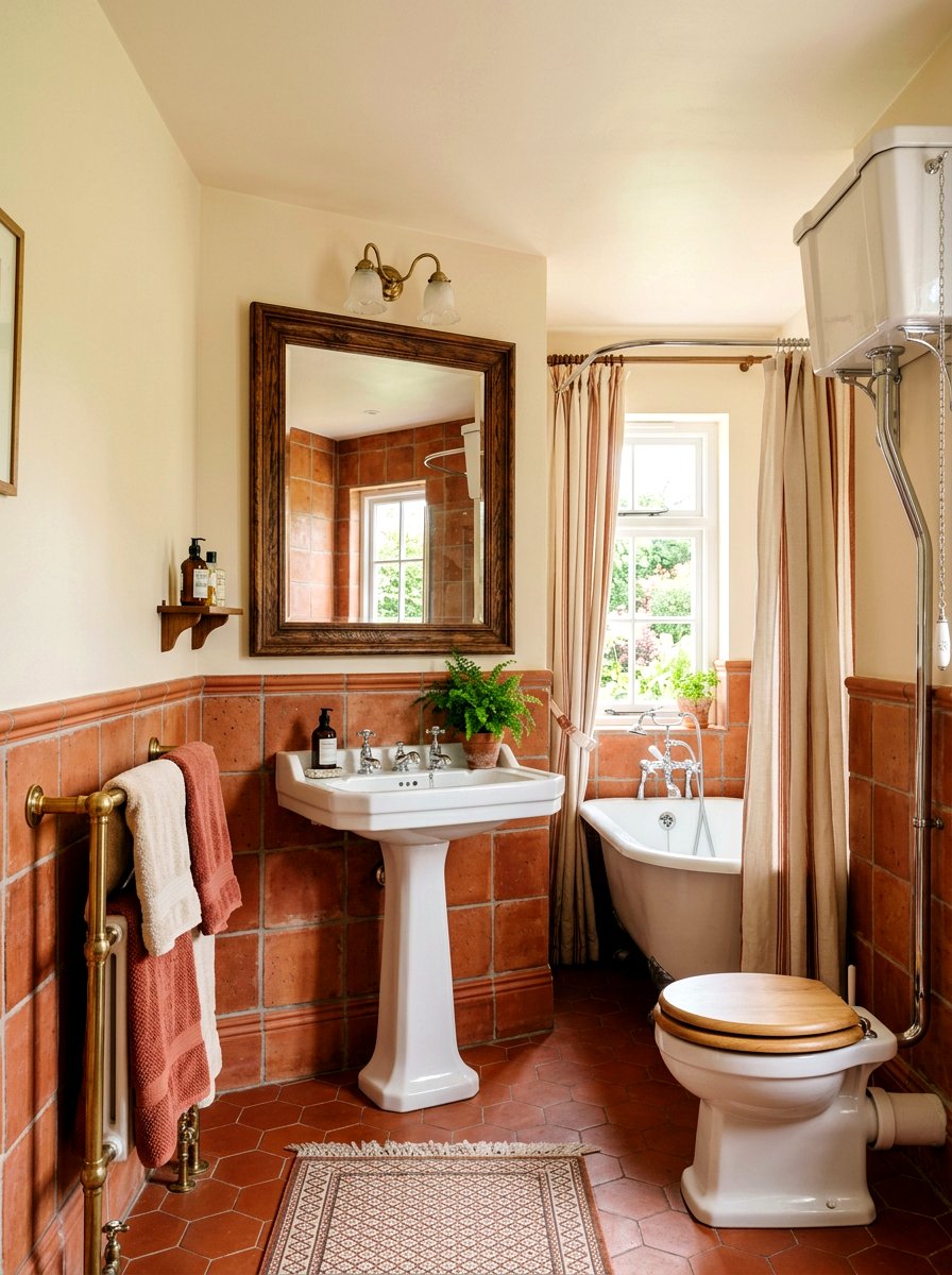 Terracotta Wainscoting Wall - 30 terracotta bathroom ideas