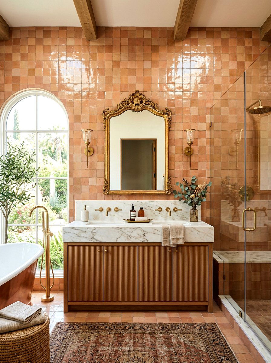 Terracotta Zellige Tile Bathroom - 30 terracotta powder room ideas