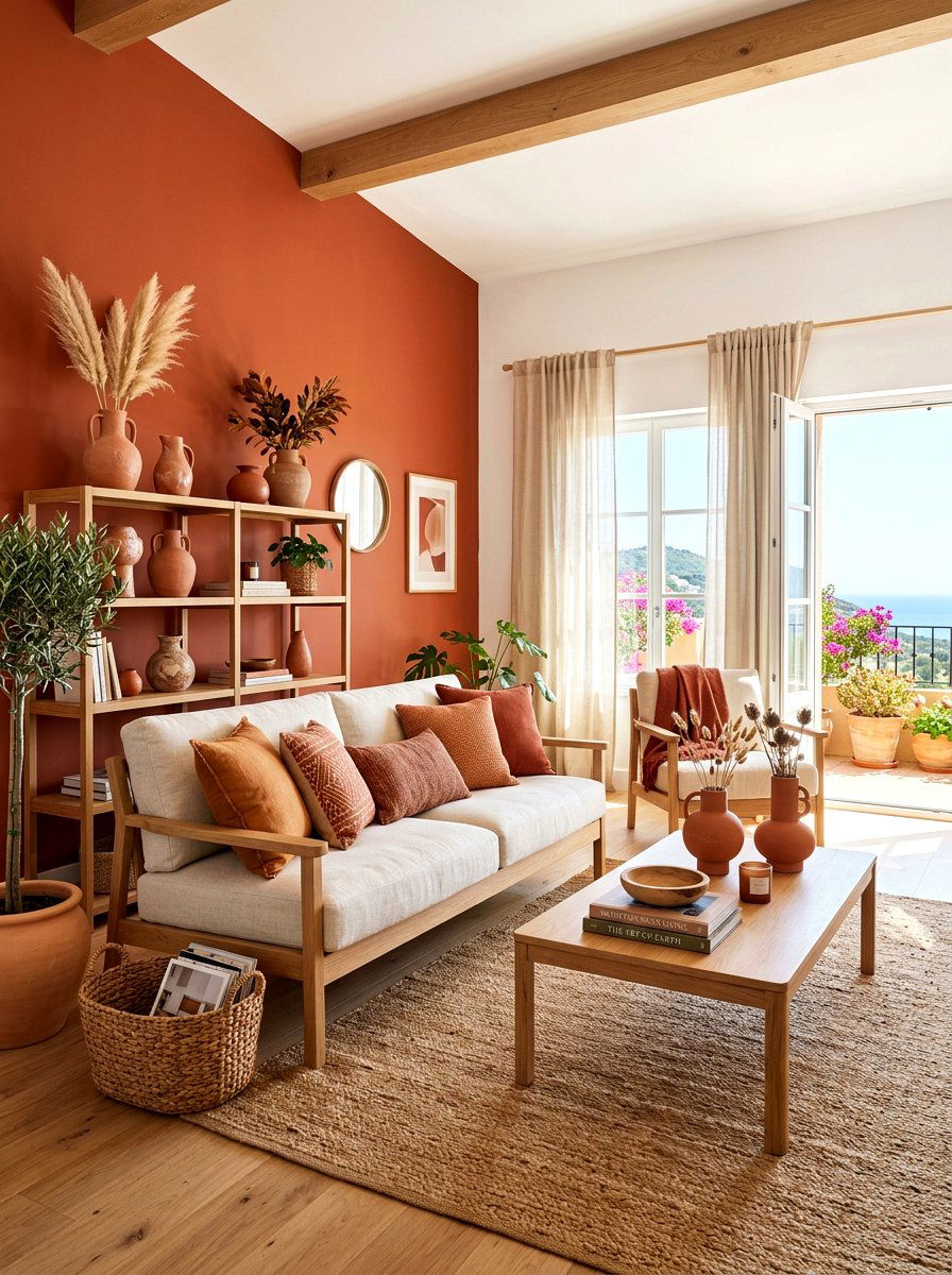Terracotta accent living room - 30 sun washed living room ideas