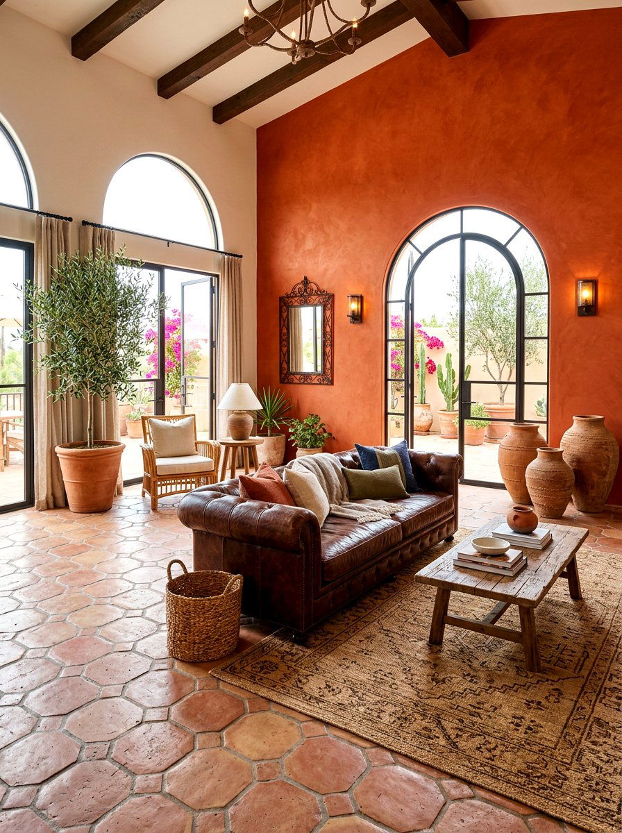 Terracotta accent living room - 30 nature inspired living room ideas