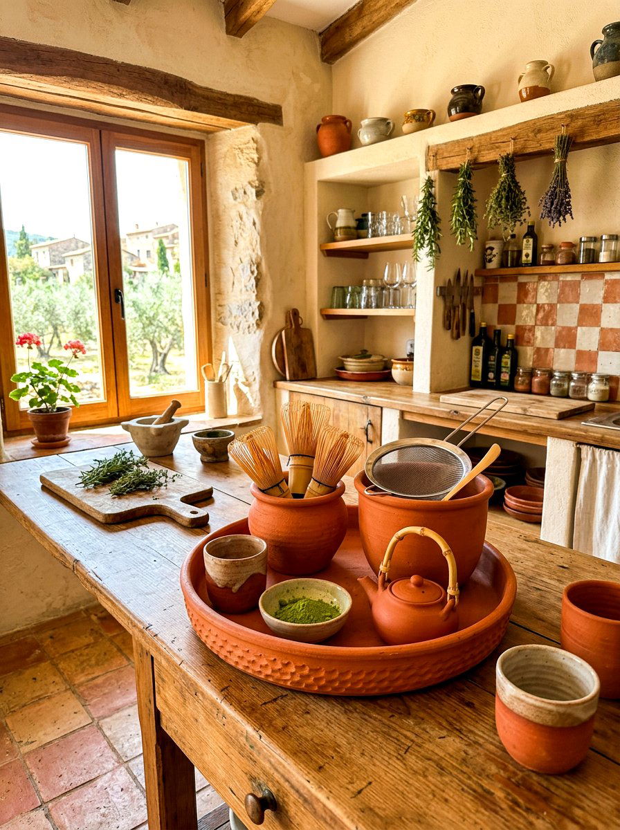 Terracotta and clay accents - 30 matcha station ideas