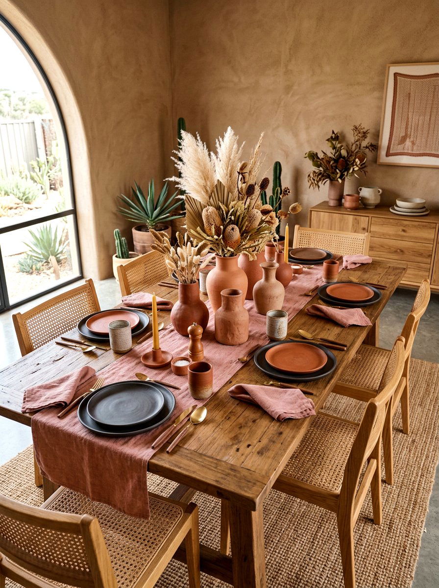 Terracotta and clay earth tones - 30 Thanksgiving brunch table ideas