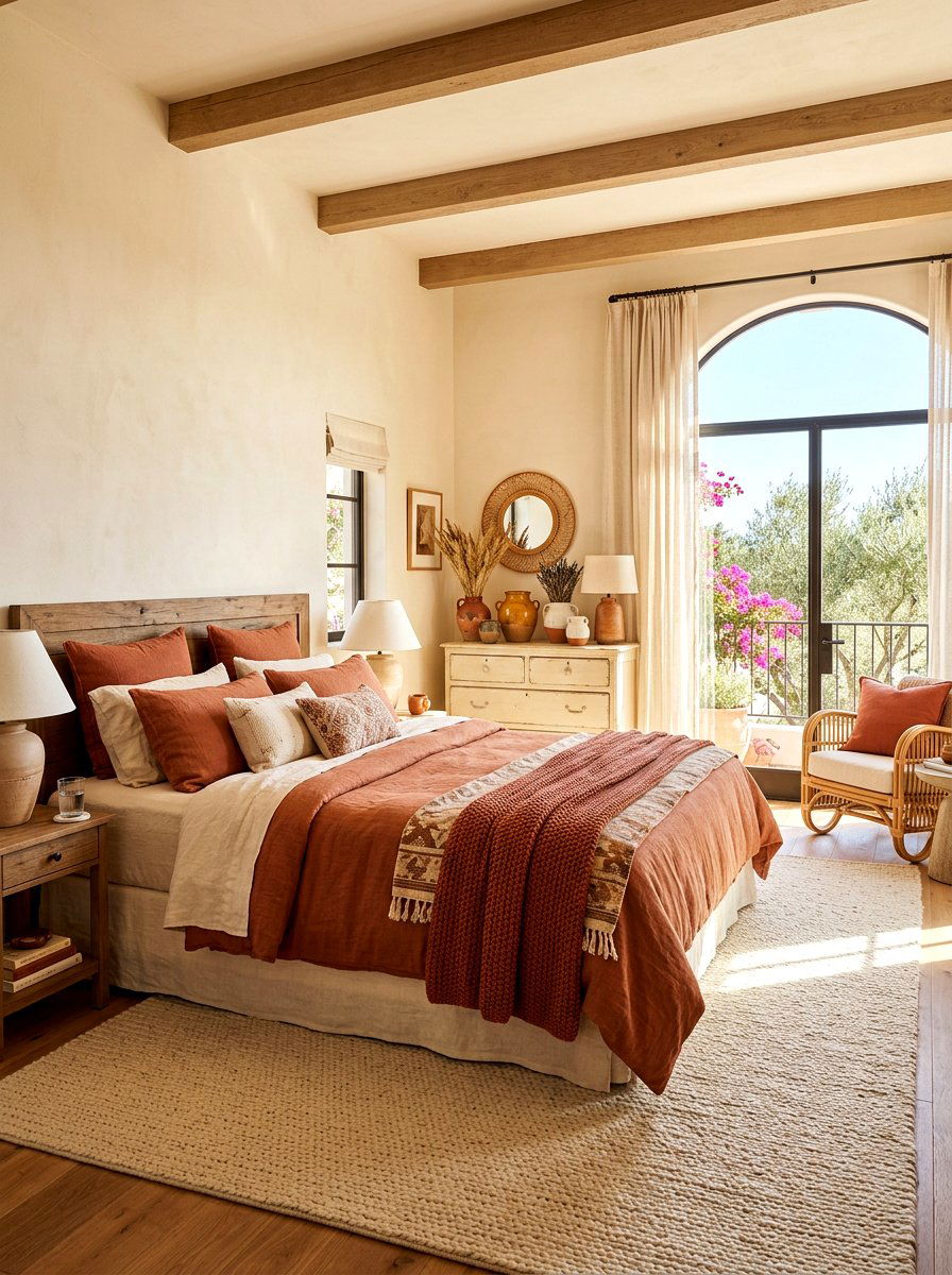 Terracotta and cream bedroom - 30 cream bedroom ideas