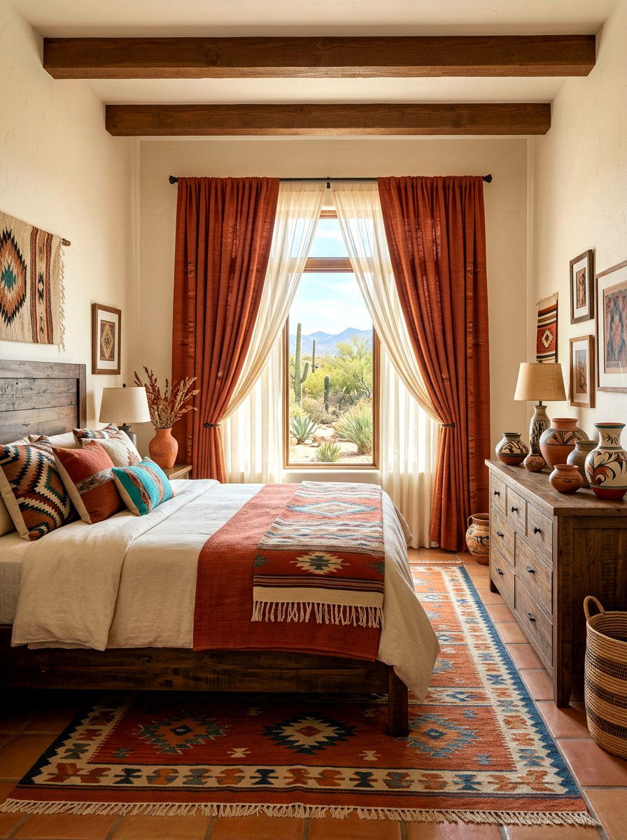 Terracotta and cream curtains - 30 bedroom curtain layering ideas aesthetic