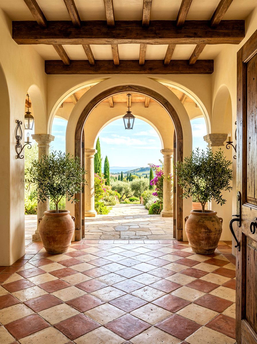 Terracotta and cream foyer - 30 checkerboard foyer floor ideas