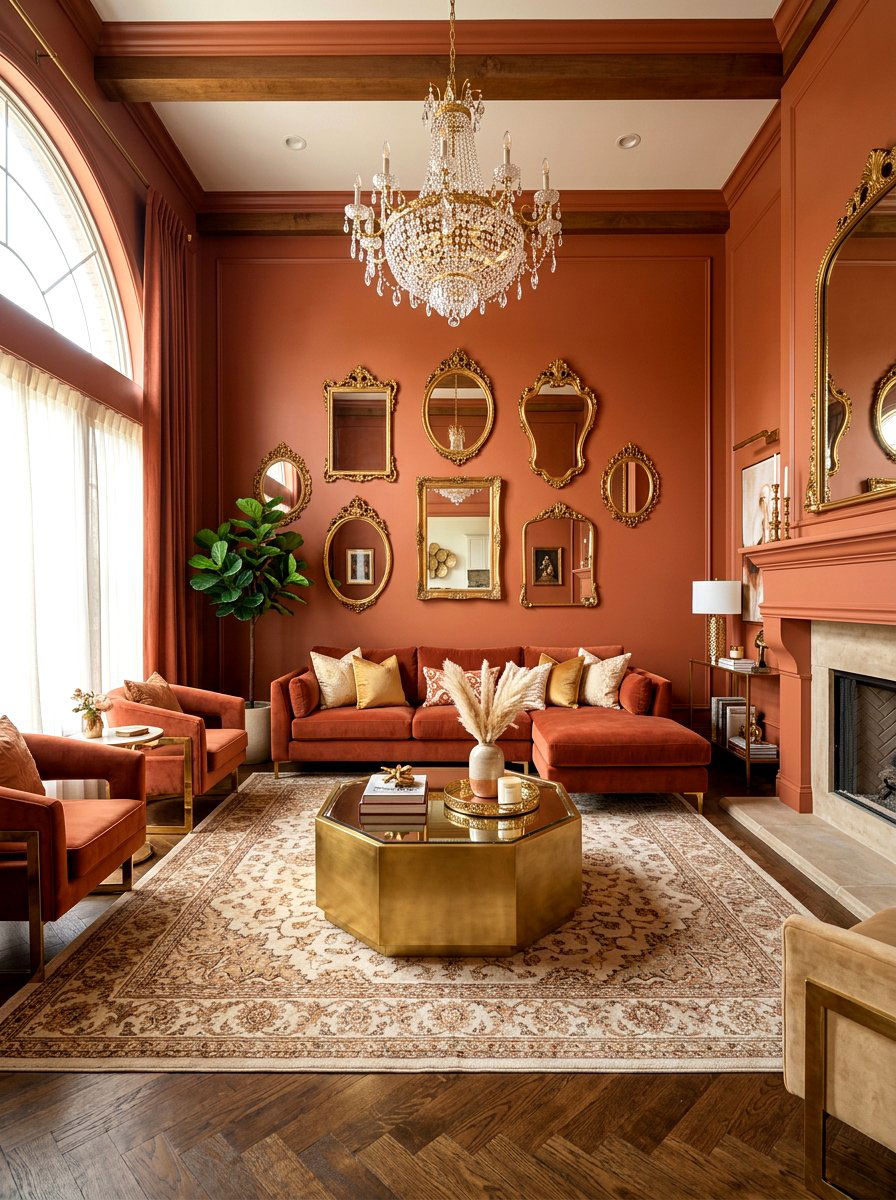Terracotta and gold living room - 30 terracotta living room ideas