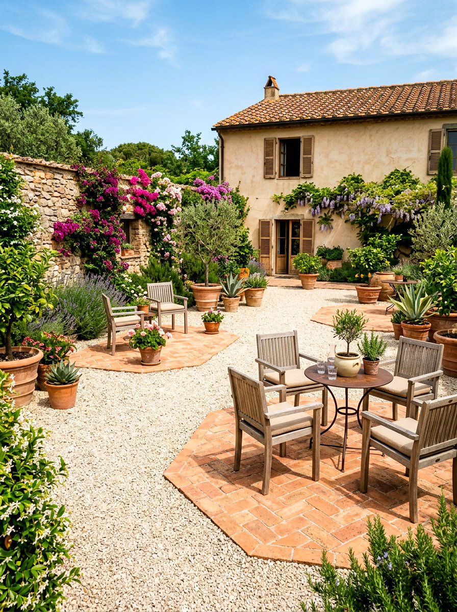 Terracotta and gravel patio - 30 terracotta patio ideas