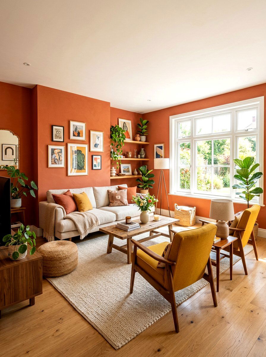 Terracotta and mustard yellow living room - 30 terracotta living room ideas