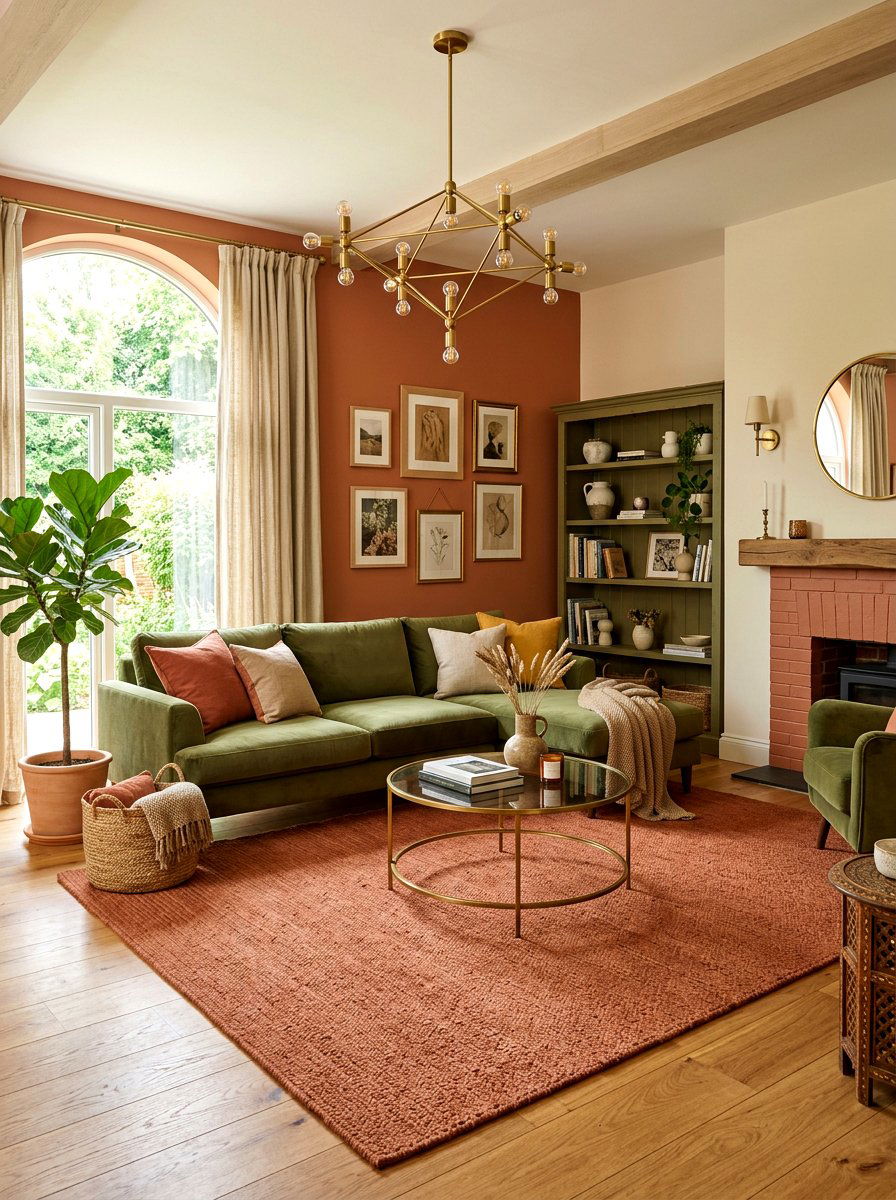Terracotta and olive green living room - 30 terracotta living room ideas