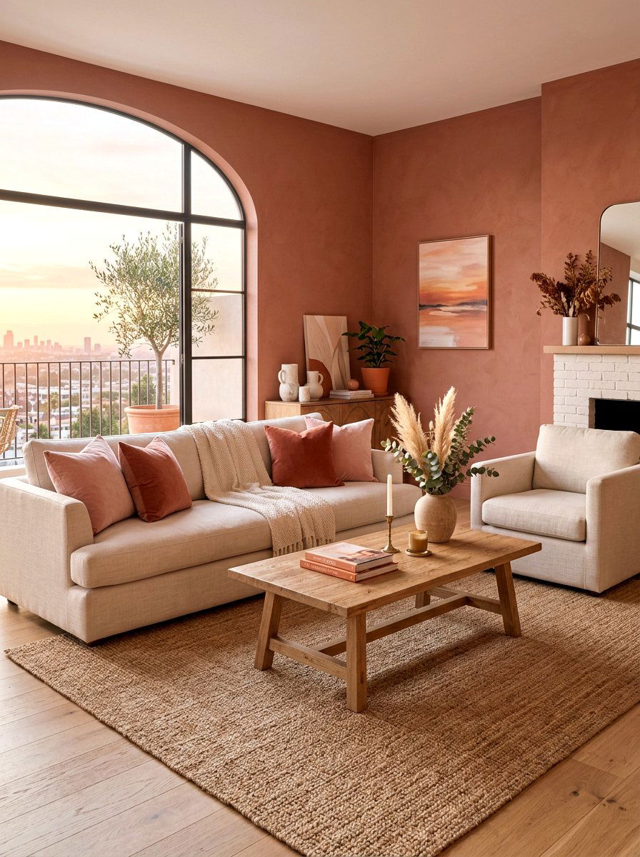 Terracotta and pink living room - 30 terracotta living room ideas