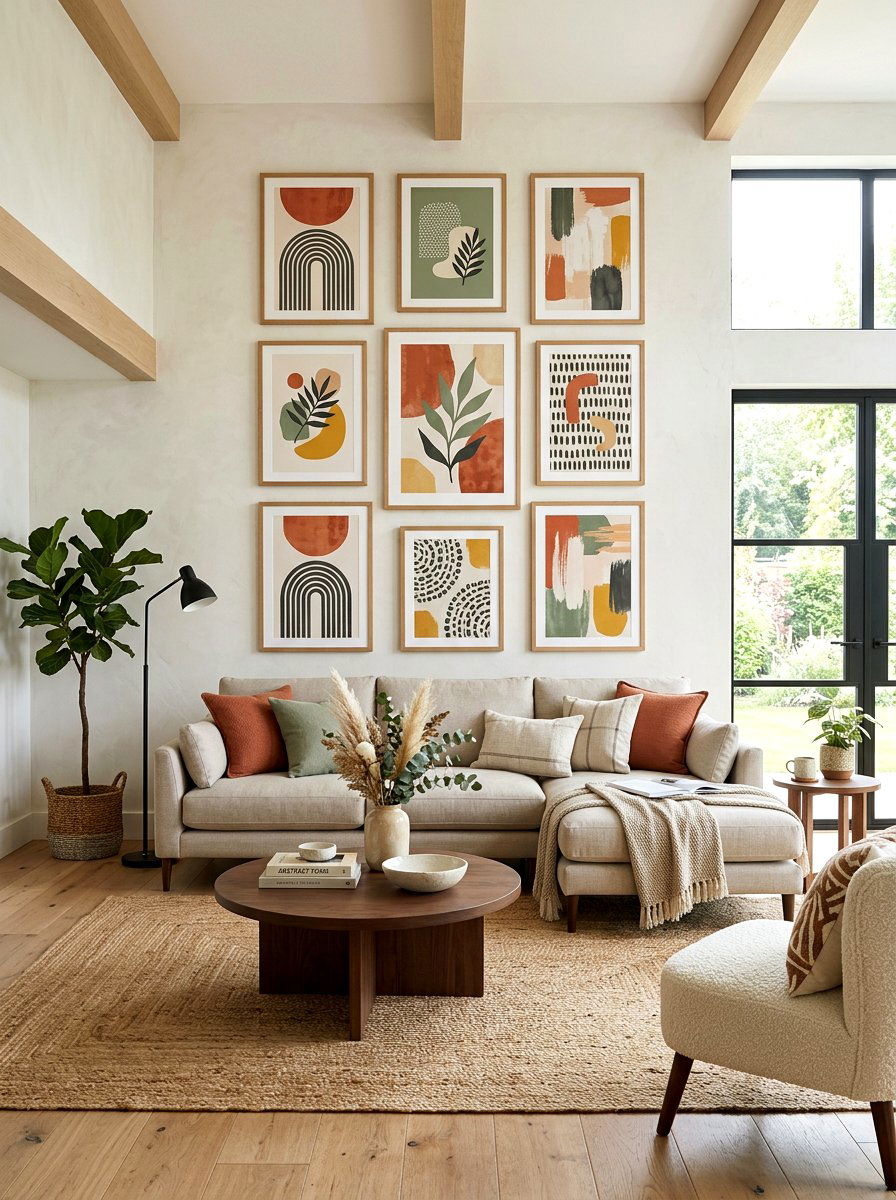 Terracotta and sage gallery wall living room 1 - 30 terracotta and sage living room ideas