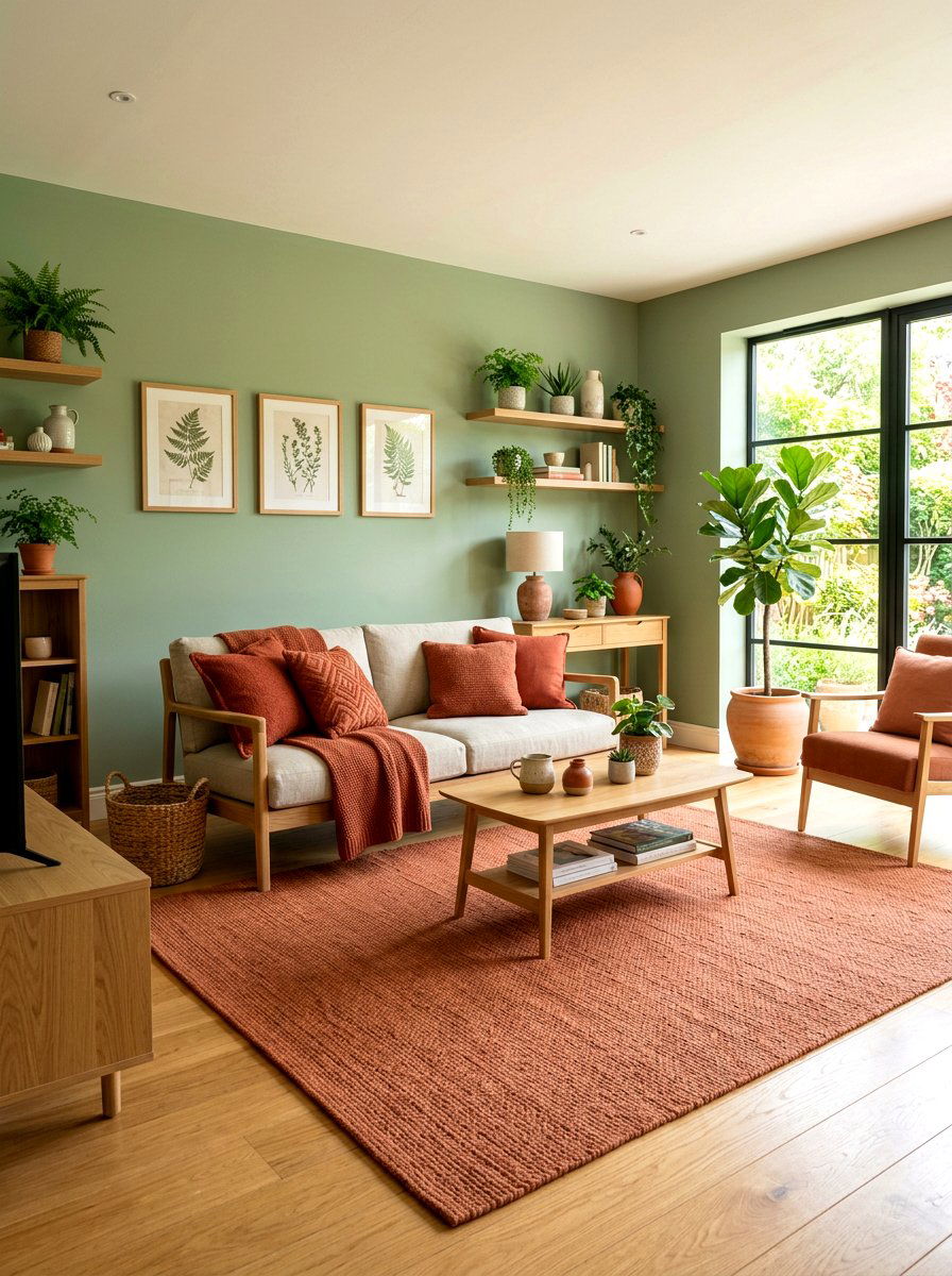 Terracotta and sage green living room - 30 terracotta living room ideas