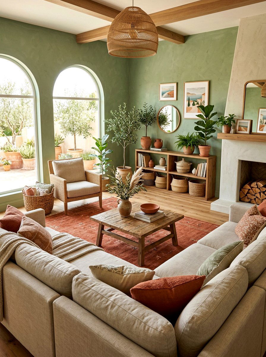 Terracotta and sage living room - 30 happy color living room ideas