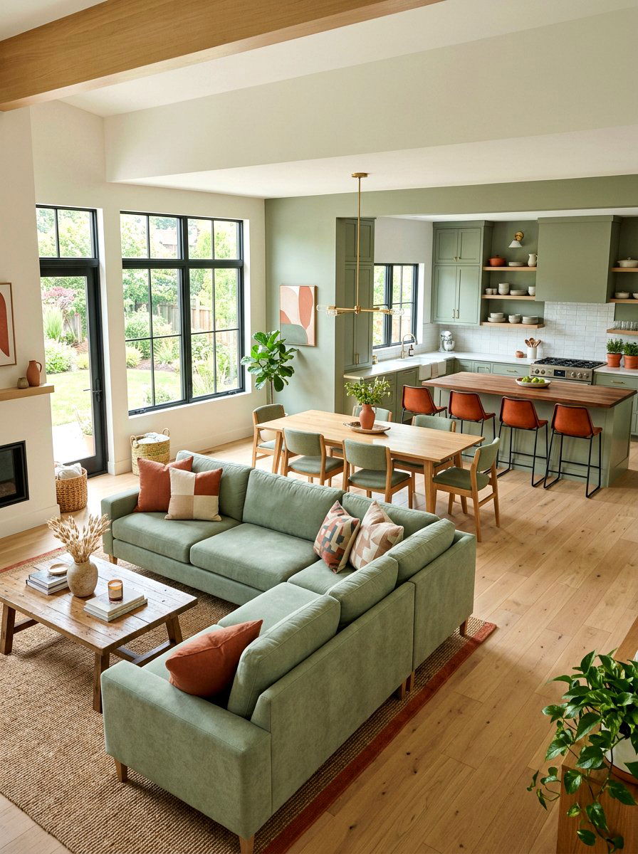 Terracotta and sage open concept living room - 30 terracotta and sage living room ideas