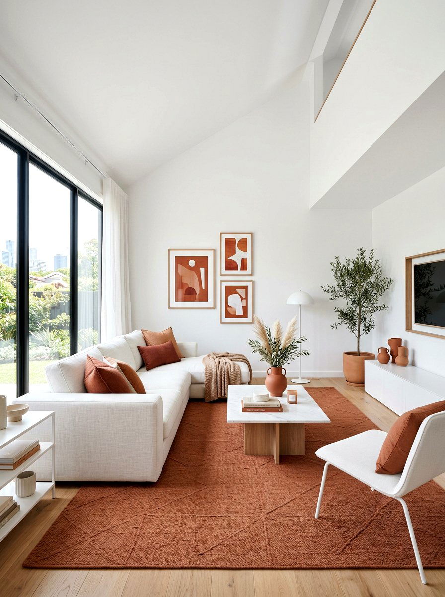 Terracotta and white living room - 30 terracotta living room ideas