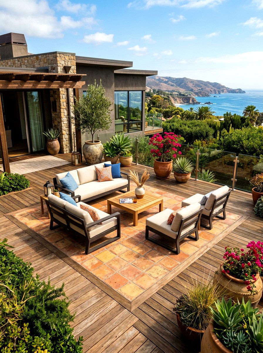 Terracotta and wood deck - 30 terracotta patio ideas