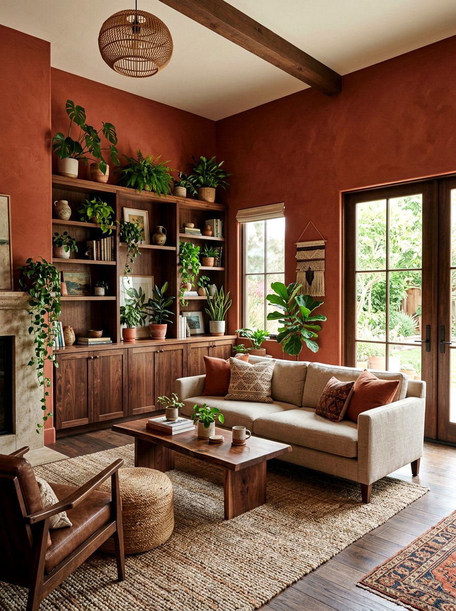 Terracotta and wood living room - 30 terracotta living room ideas