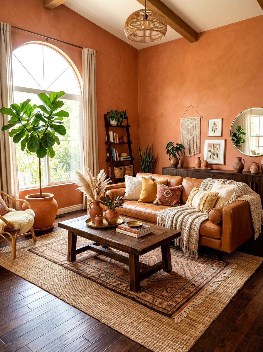 Terracotta boho living room - 30 boho living room ideas