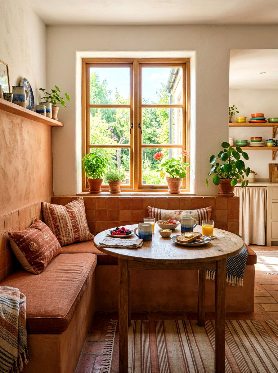 Terracotta breakfast nook - 30 terracotta decor ideas