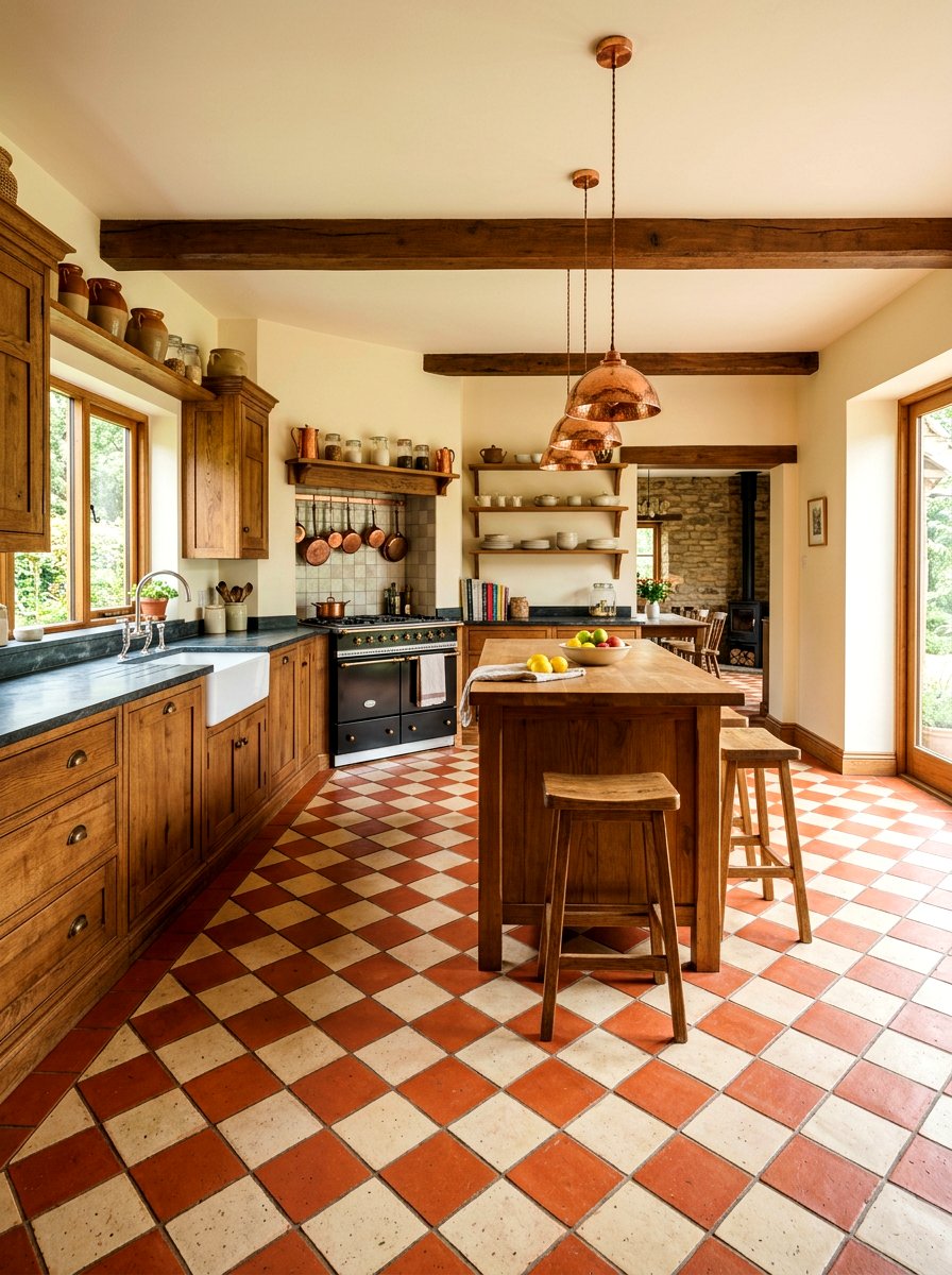 Terracotta checkerboard kitchen floor - 30 checkerboard decor ideas