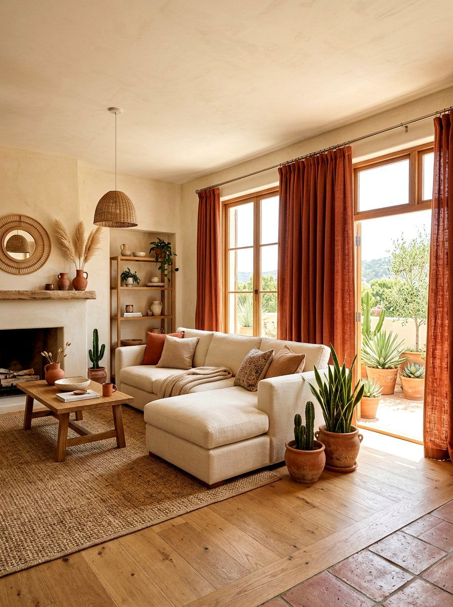 Terracotta curtains - 30 living room curtain ideas