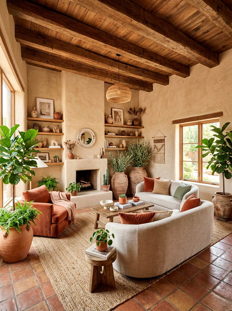 Terracotta decor living room - 30 organic modern living room ideas