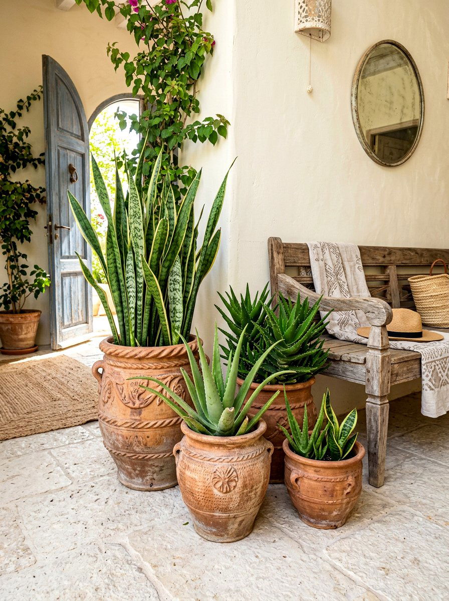 Terracotta entry pots - 30 summer foyer decor ideas