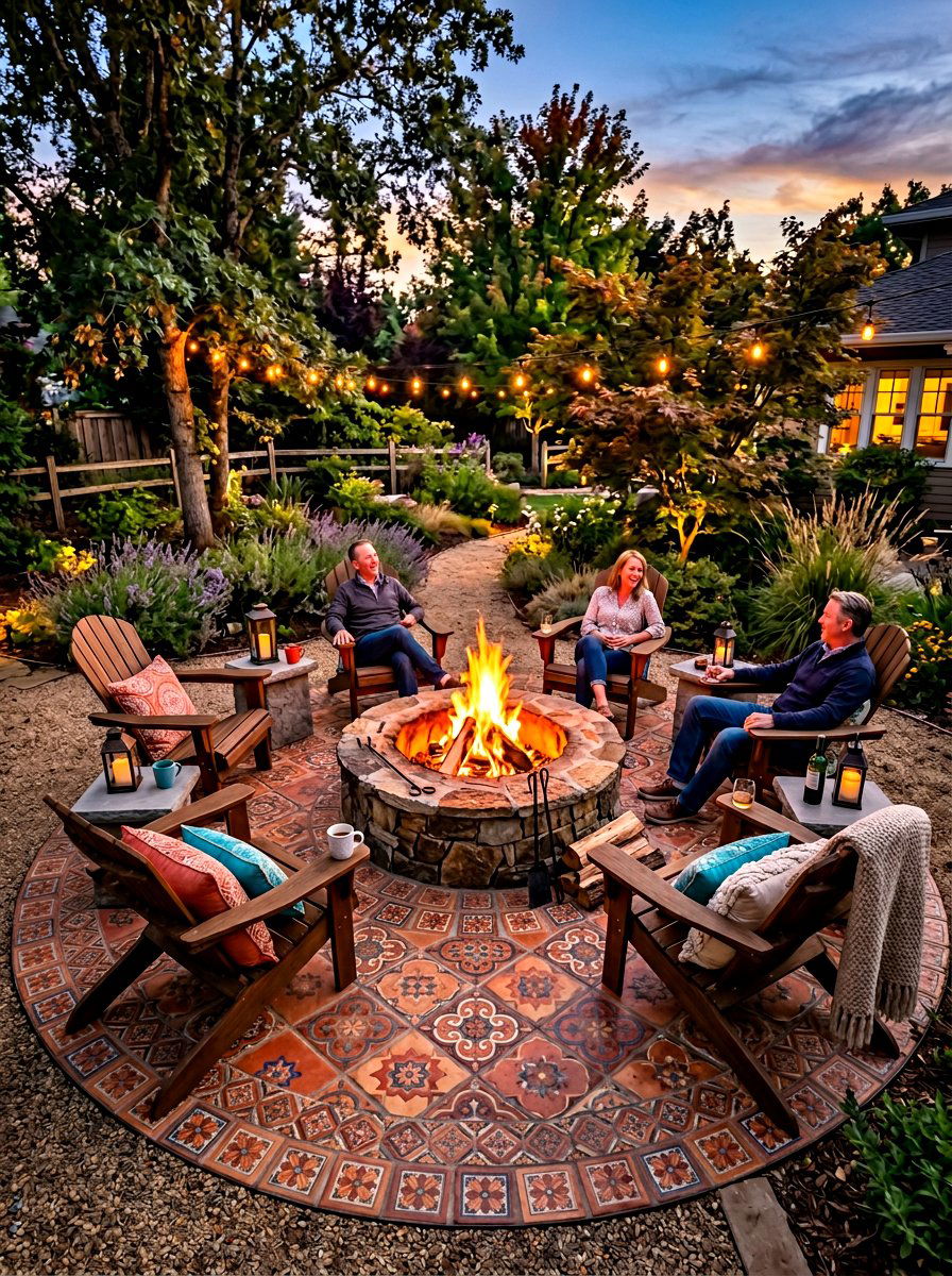 Terracotta fire pit seating - 30 terracotta patio ideas