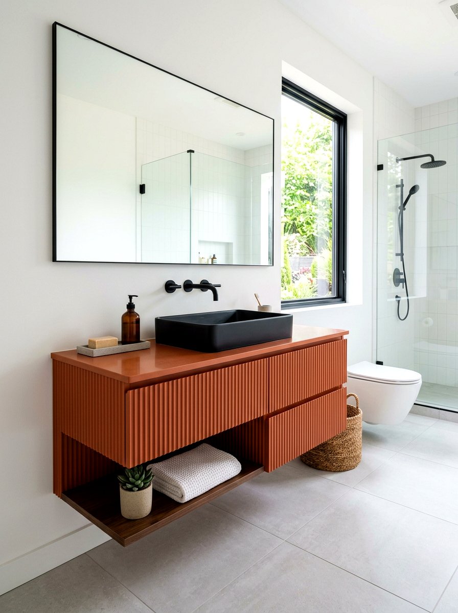 Terracotta floating vanity - 30 terracotta bathroom vanity ideas