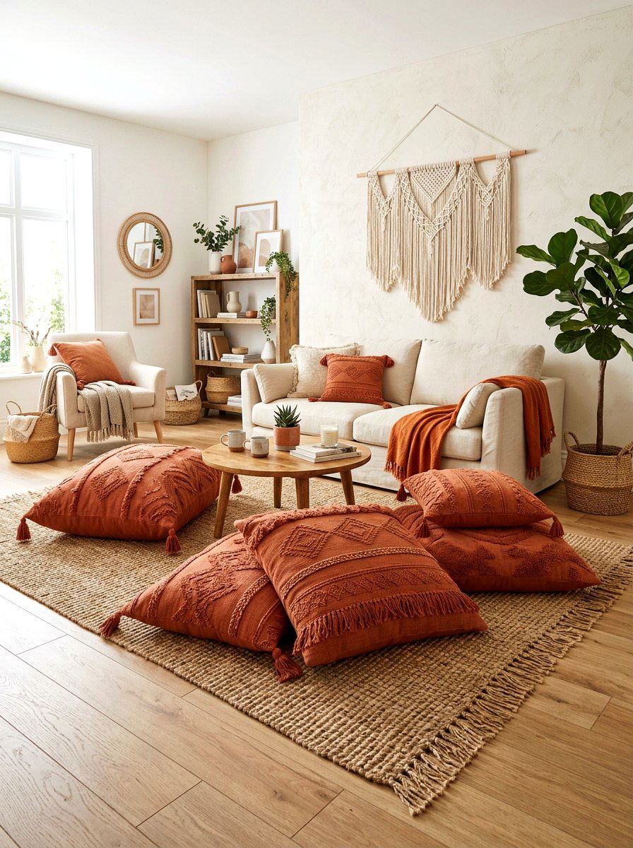 Terracotta floor cushions - 30 terracotta decor ideas