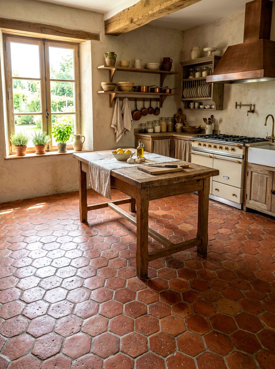 Terracotta floor tiles - 30 European unfitted kitchen ideas