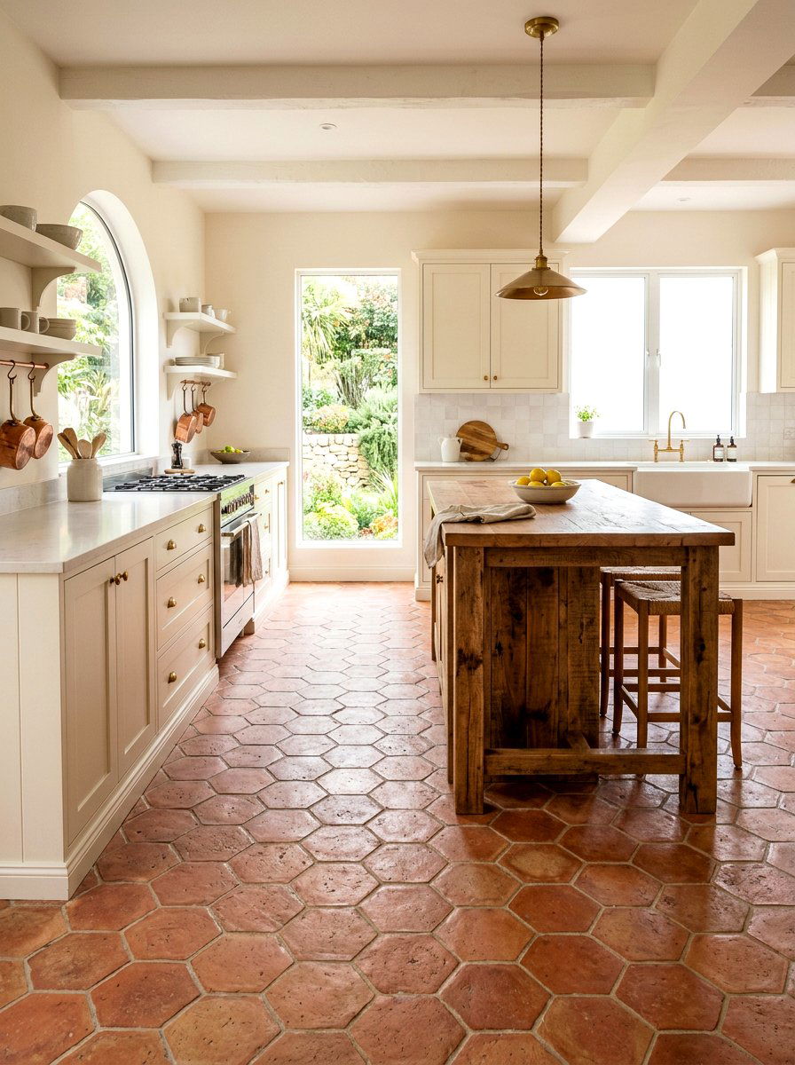 Terracotta floor tiles - 30 cottagecore kitchen ideas