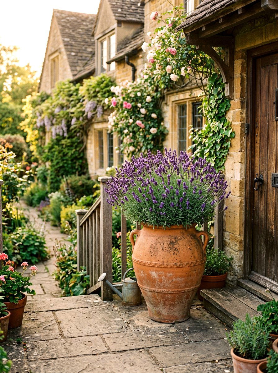 Terracotta flower porch urn - 30 porch urn planter ideas