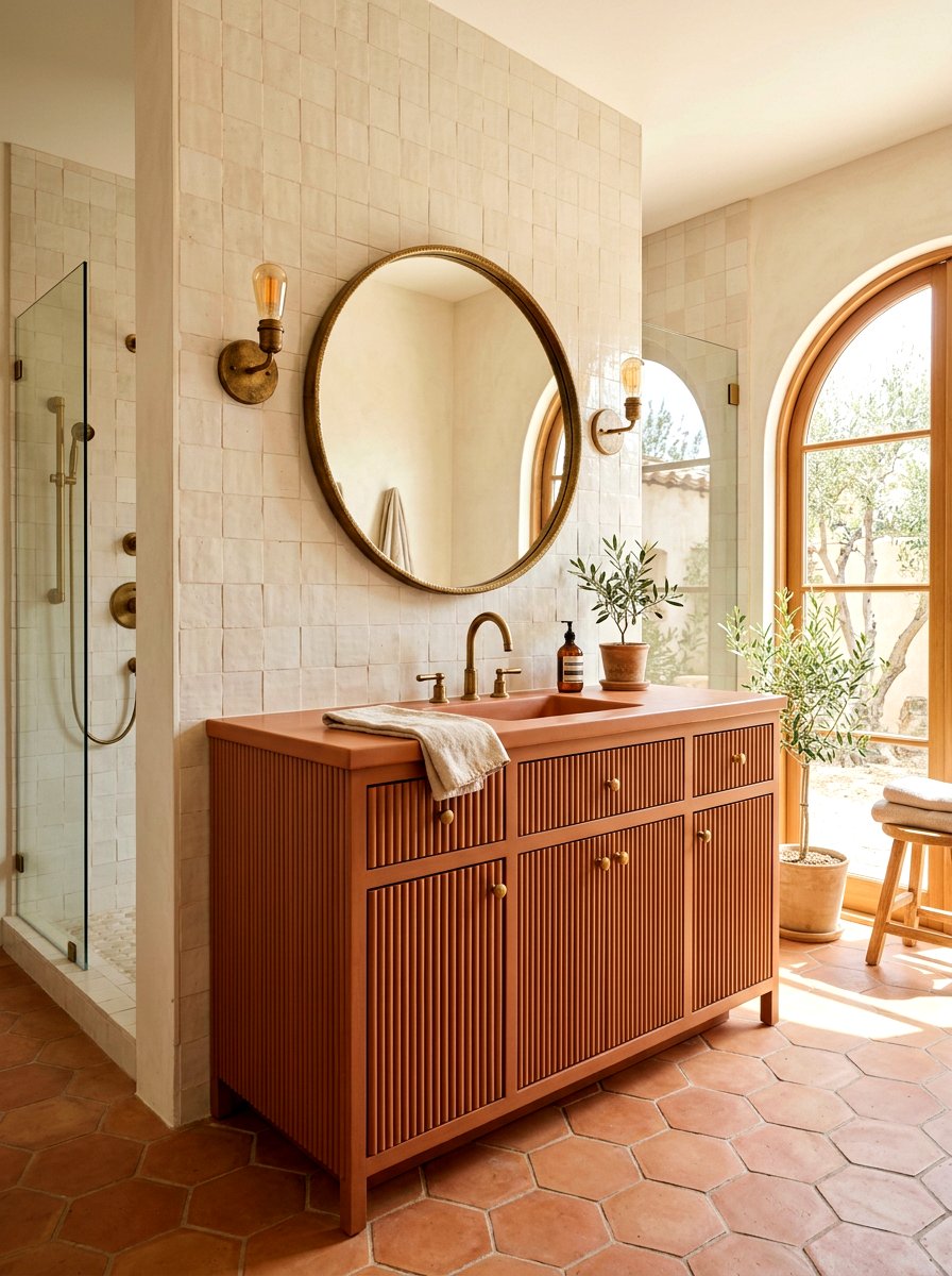 Terracotta fluted vanity - 30 reeded vanity bathroom ideas